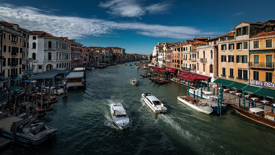 Venice vaporetto water bus on the Grand Canal