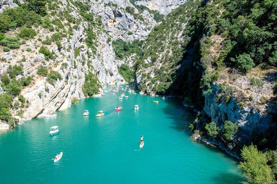 Boats at Pont du Galetas entering the Verdon Gorge