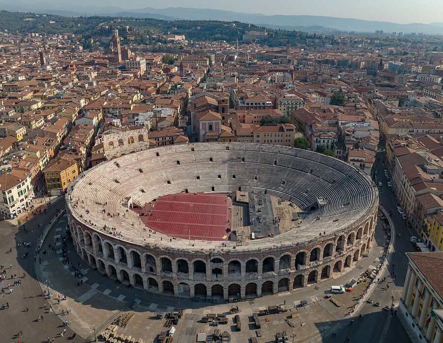 Verona Arena exterior shown in full from Piazza Bra