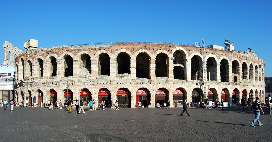 Arena di Verona on Piazza Bra in the early evening