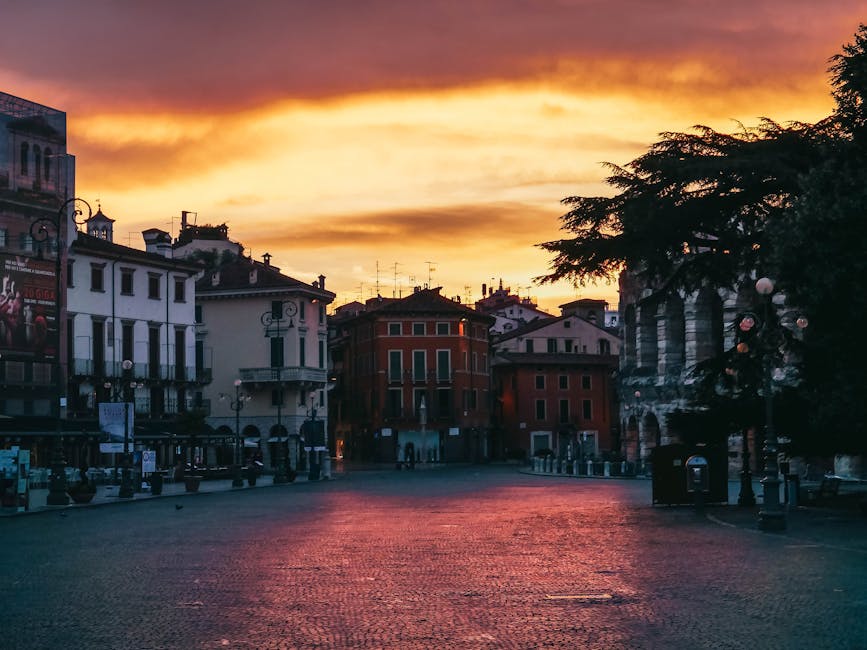 Verona old town square at sunset