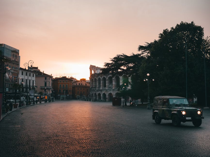 Verona Piazza Bra at sunset with the Arena