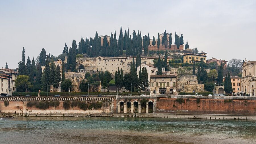 Teatro Romano in Verona seen from across the Adige river