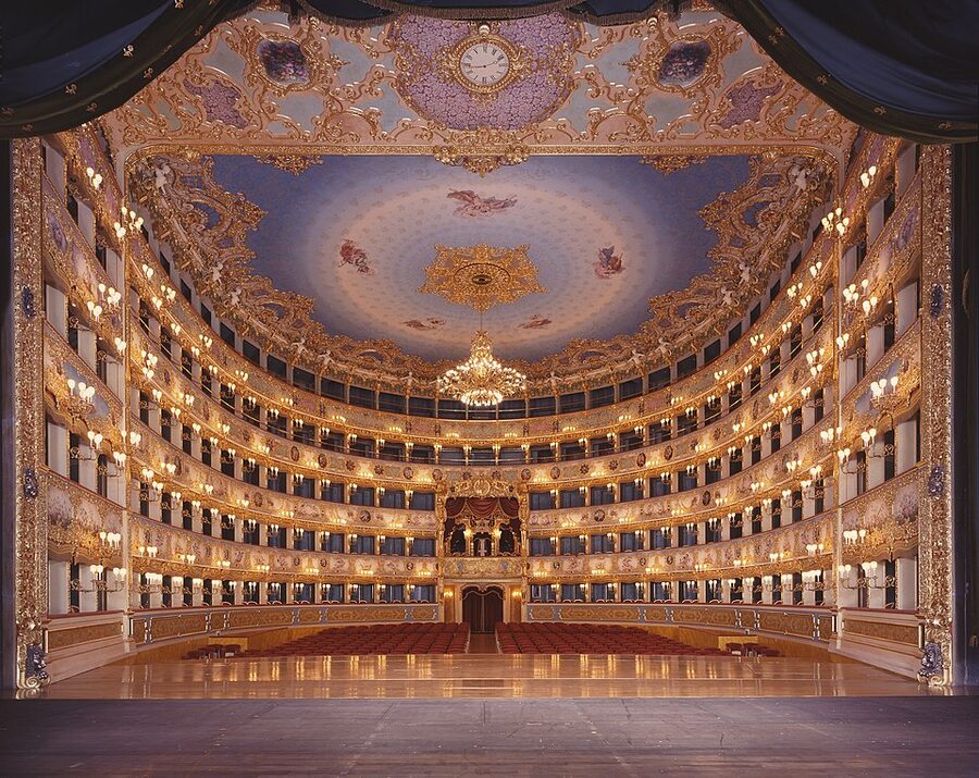 View from La Fenice stage looking out at the boxes and royal box