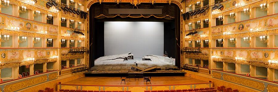 Stage curtain at La Fenice with painted scenic backdrop, Venice