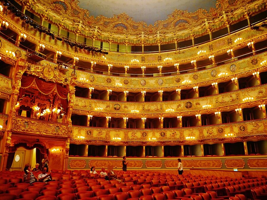 View across La Fenice auditorium toward the painted ceiling