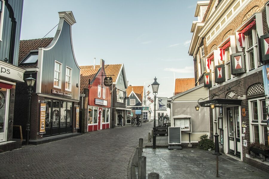 Volendam green wooden houses in the old town
