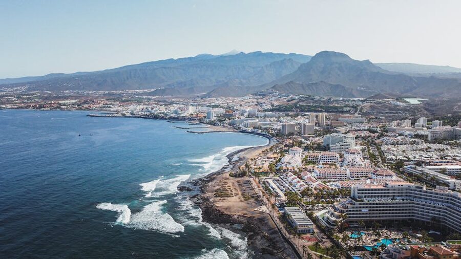 Arona coastline and Tenerife south-west cliffs from the air