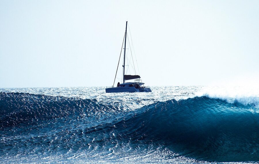 Catamaran on the Atlantic Ocean near the Canary Islands