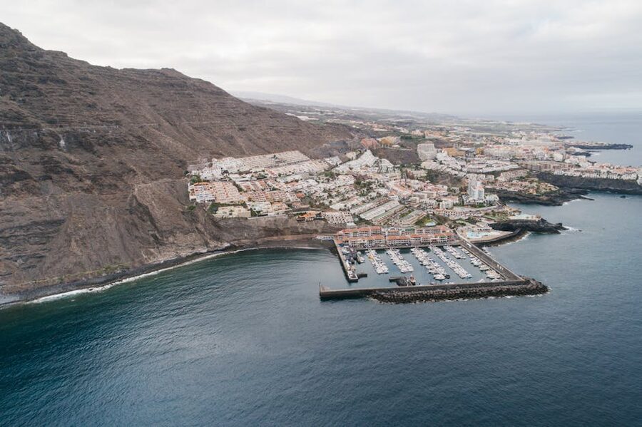 Los Gigantes marina and cliffside village from above