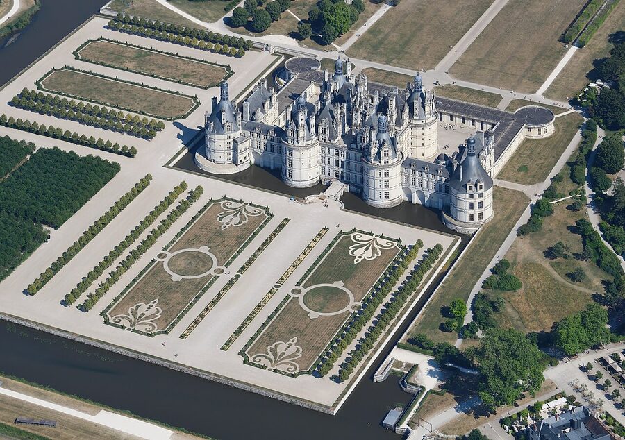 Aerial view of Chambord castle from the northwest