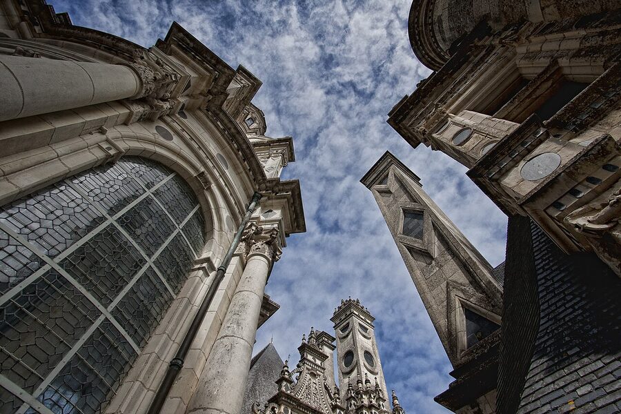Chambord roof skyline of chimneys turrets and lanterns