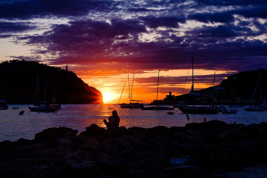 Port de Soller bay at sunset