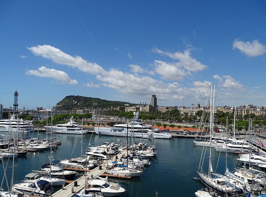 Port Vell marina Barcelona with sailing yachts