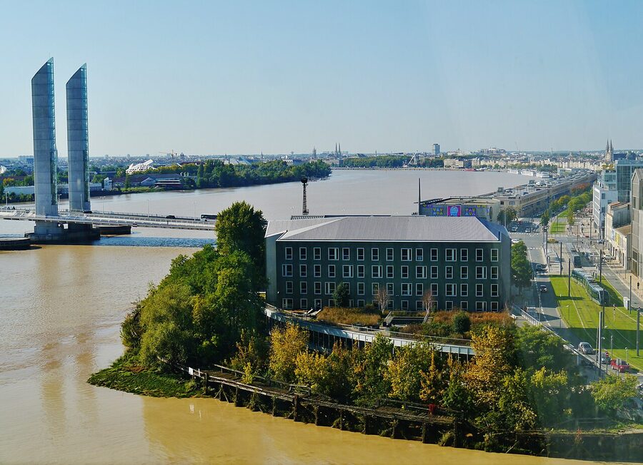 Cite du Vin Bordeaux panoramic view from across the river