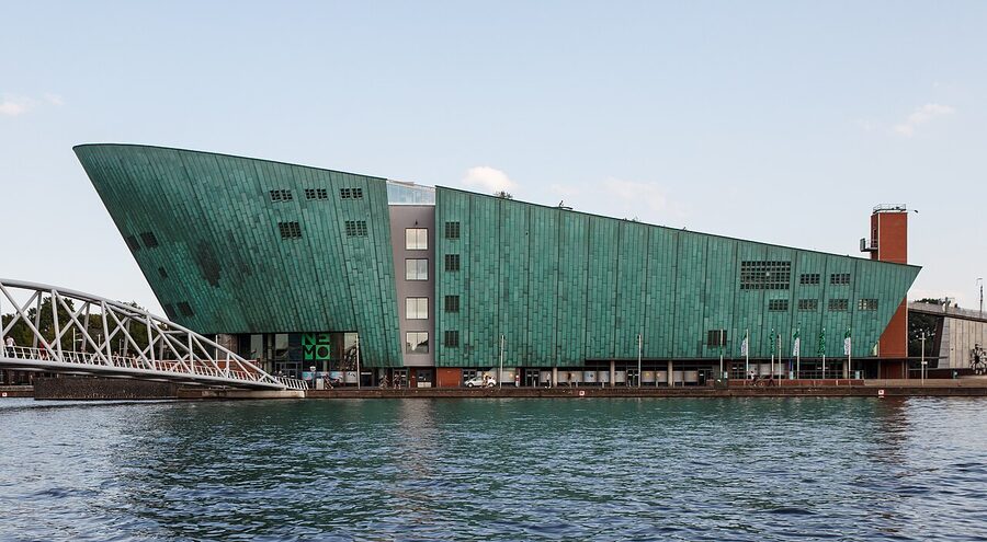 NEMO Science Centre Amsterdam viewed from a tour boat IJ harbour