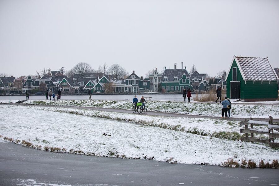 Zaanse Schans village in winter snow